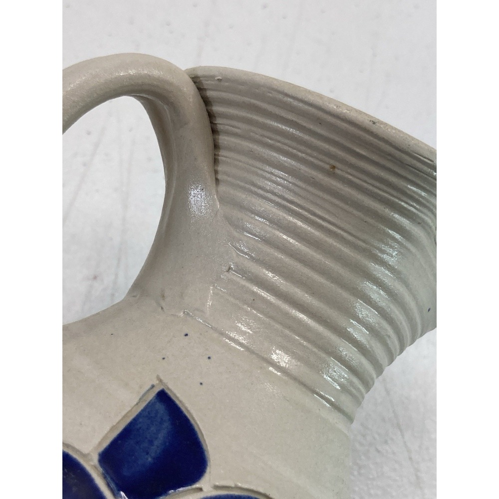 Vtg Williamsburg Art Pottery Salt Glazed Cobalt Blue Leaves‎ Pitcher Jug - Picture 8 of 13